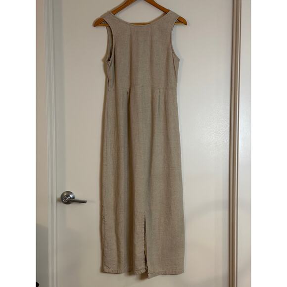 Vintage Bice by Sag Harbor Small Linen Rayon Beaded Beige Nude Maxi Tank Dress - Picture 2 of 8